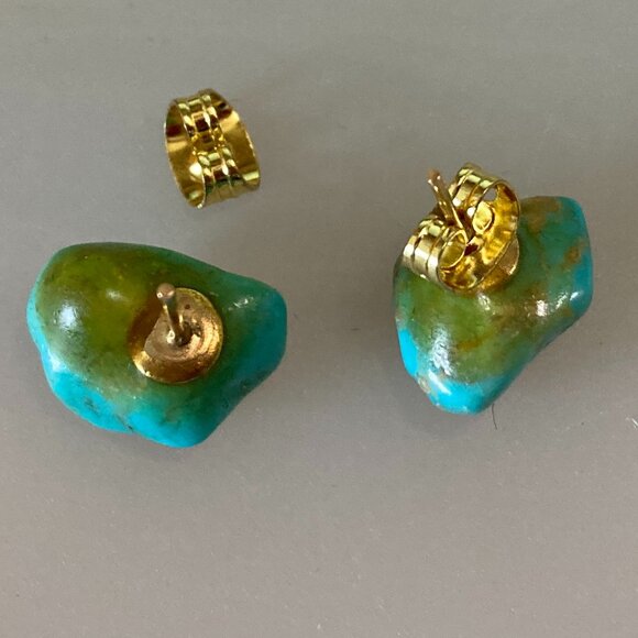 Turquoise nugget stud Post Earrings - Picture 2 of 5